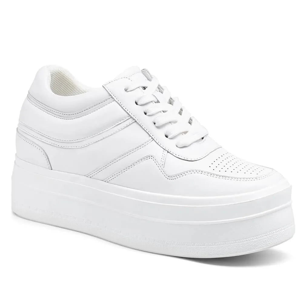 8 CM / 3.15 Inches CMR CHAMARIPA Elevator Shoes - Elevate Your Style with Women's White Wedge Sneakers - Boost Your Height