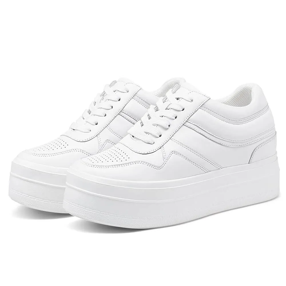 8 CM / 3.15 Inches CMR CHAMARIPA Elevator Shoes - Elevate Your Style with Women's White Wedge Sneakers - Boost Your Height