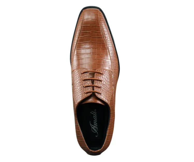 Amali Harvey Croc Print Men's Cognac Exotic Leather Dress Shoes