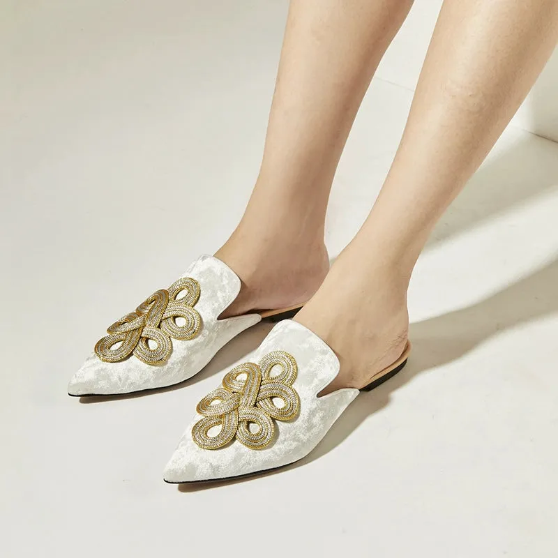 B-FEI white woven handmade embrioidered mule shoes - Ino