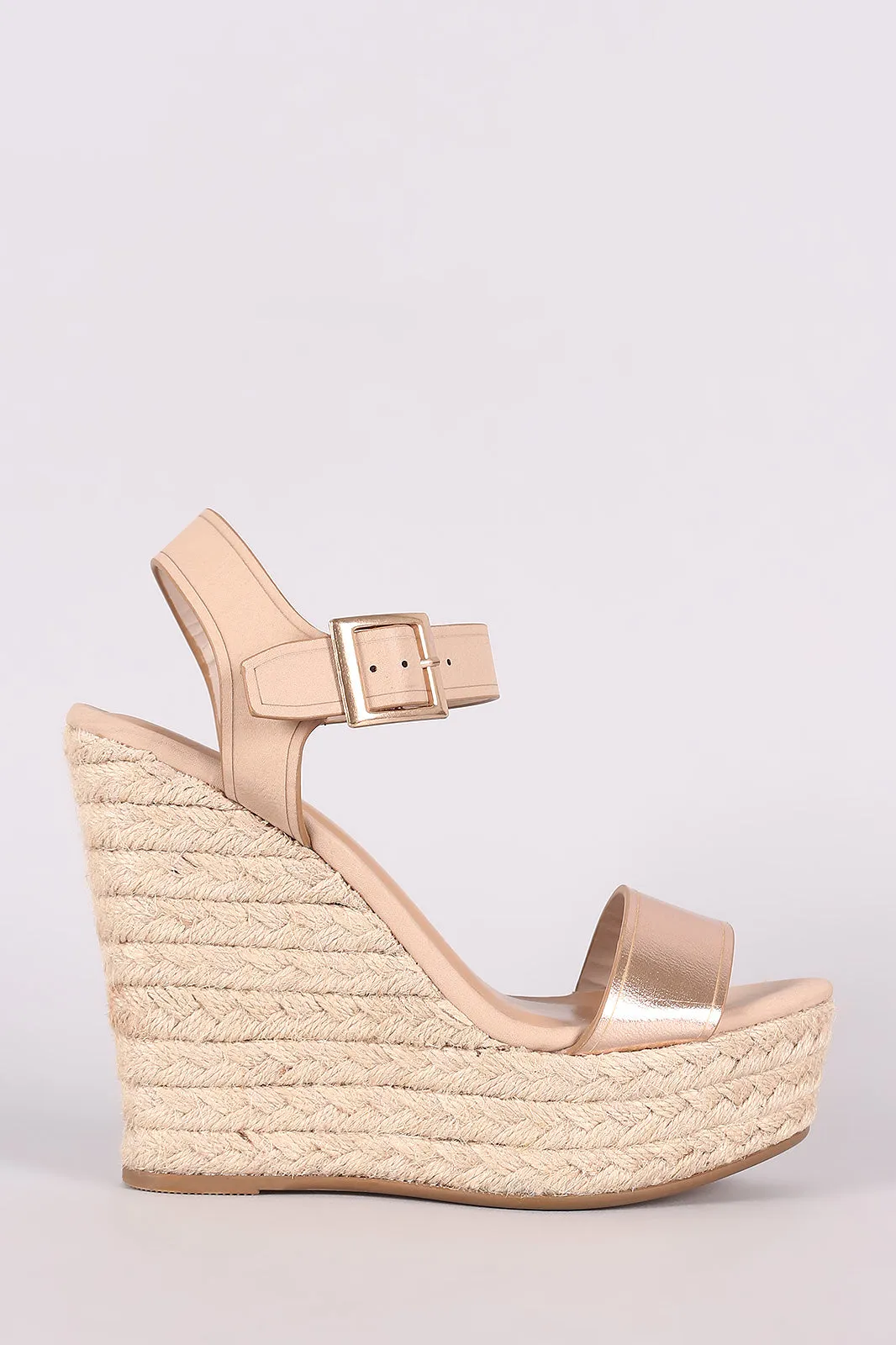 Bamboo Open Toe Ankle Strap Espadrille Wedge