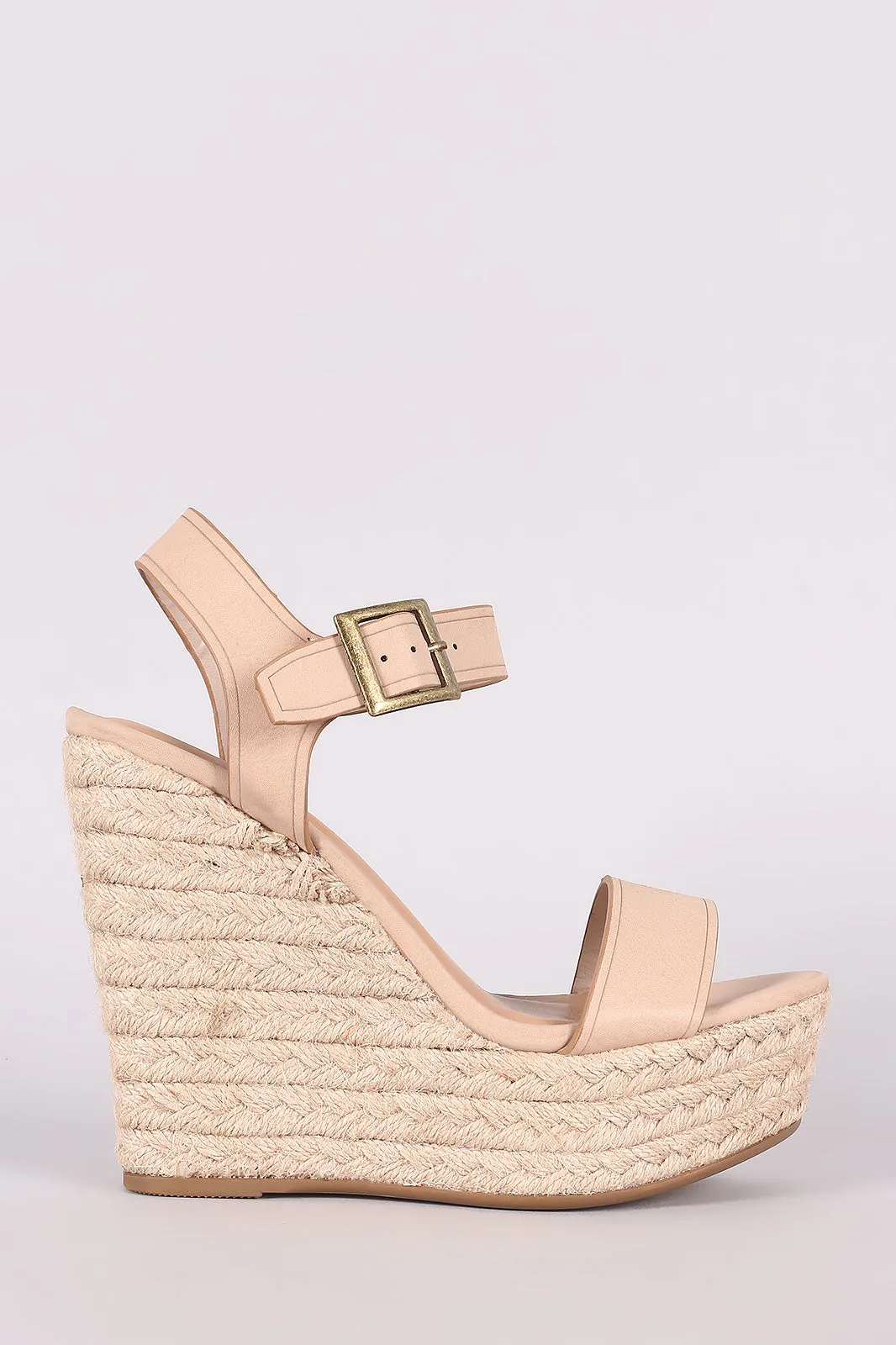 Bamboo Open Toe Ankle Strap Espadrille Wedge