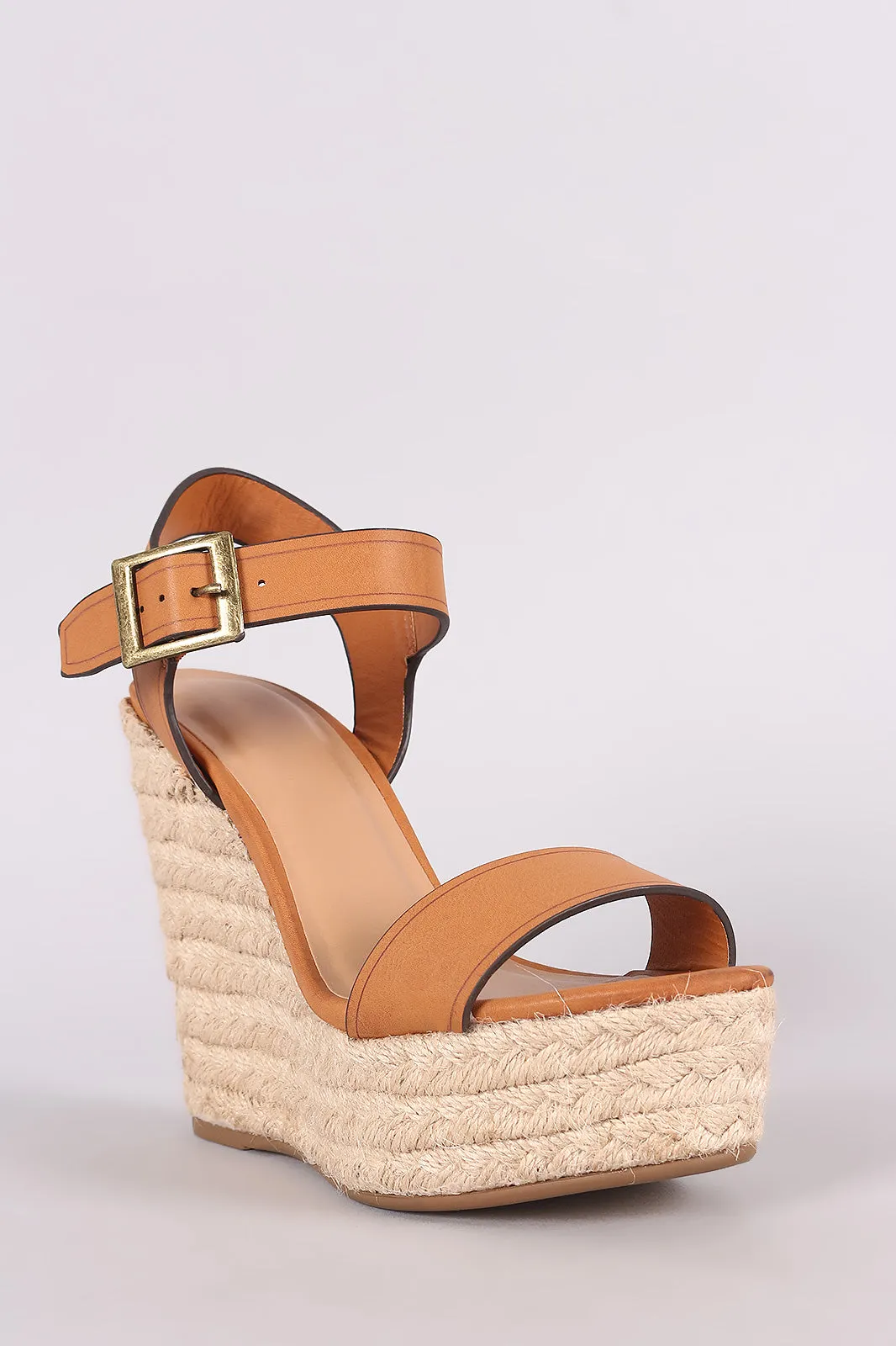 Bamboo Open Toe Ankle Strap Espadrille Wedge