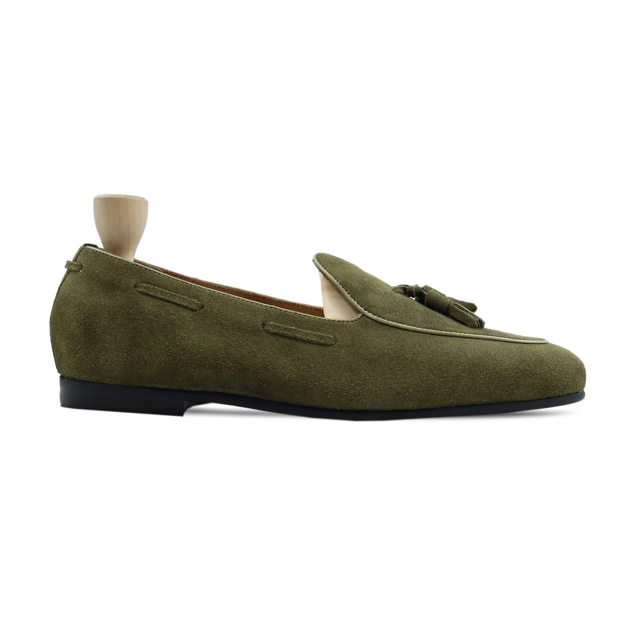 Barion - Men's Olive Green Kid Suede Loafer