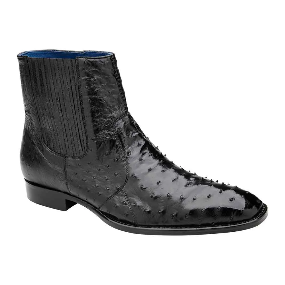 Belvedere Roger Men's Ankle Zipper Black Genuine Ostrich Boots