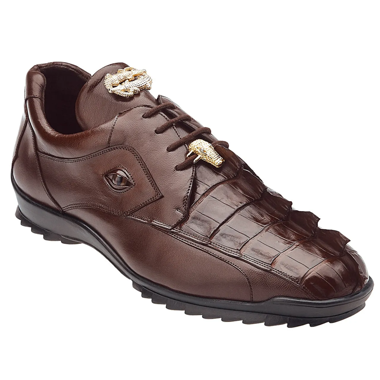 Belvedere Vasco Men's Tabac Brown Hornback Crocodile & Soft Calf Sneakers