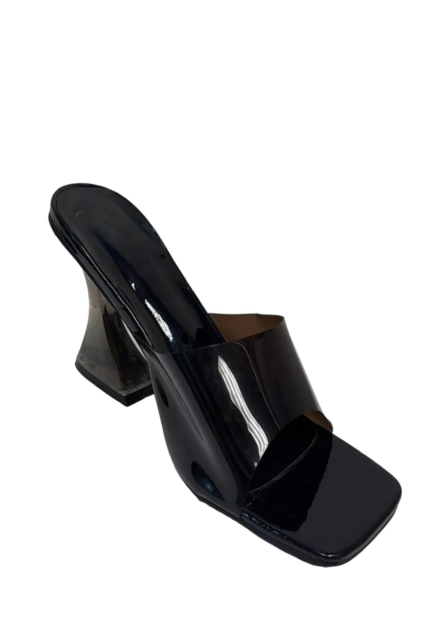 Black Strap Tapered Heel Sandals Women's