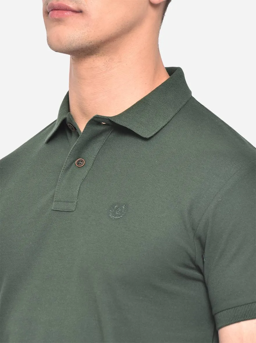 Bottle Green Solid Slim Fit Polo T-Shirt | Greenfibre