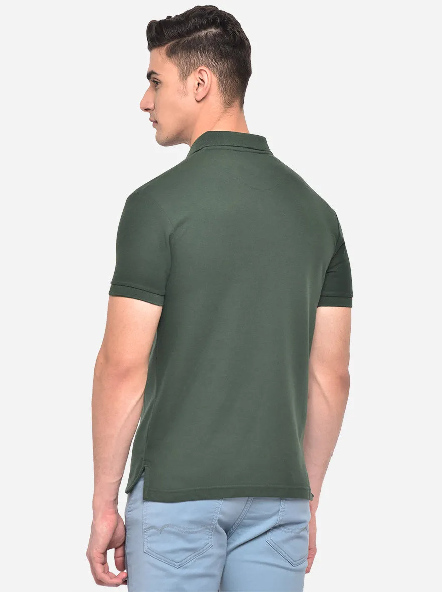 Bottle Green Solid Slim Fit Polo T-Shirt | Greenfibre