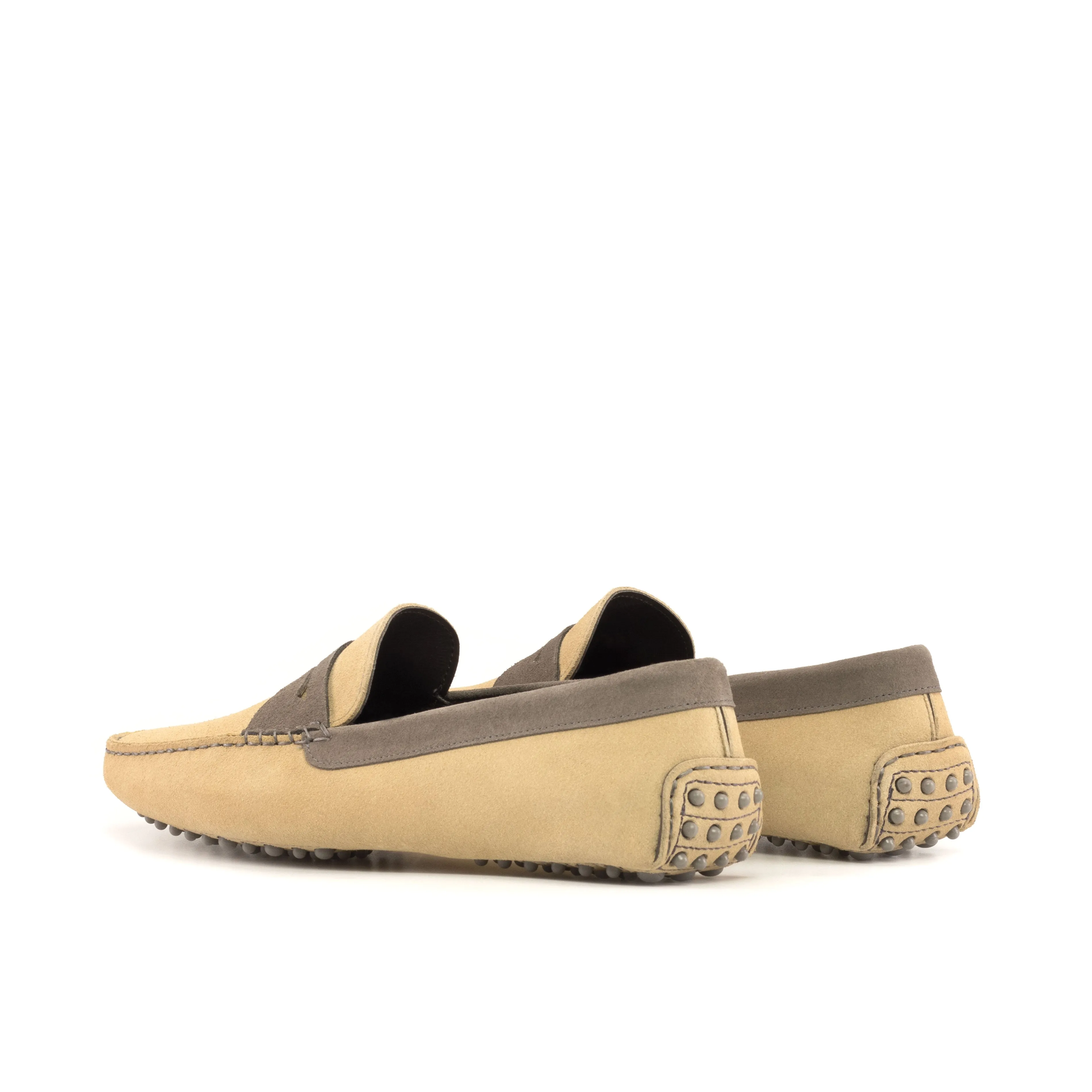 Camel & Grey Suede Penny Driving Loafers