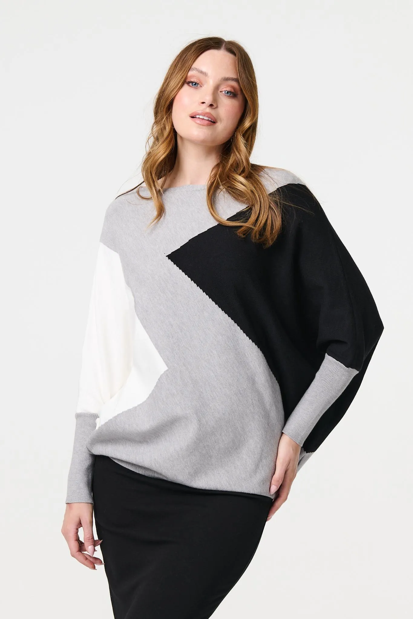 Colour Block Oversized Batwing Jumper