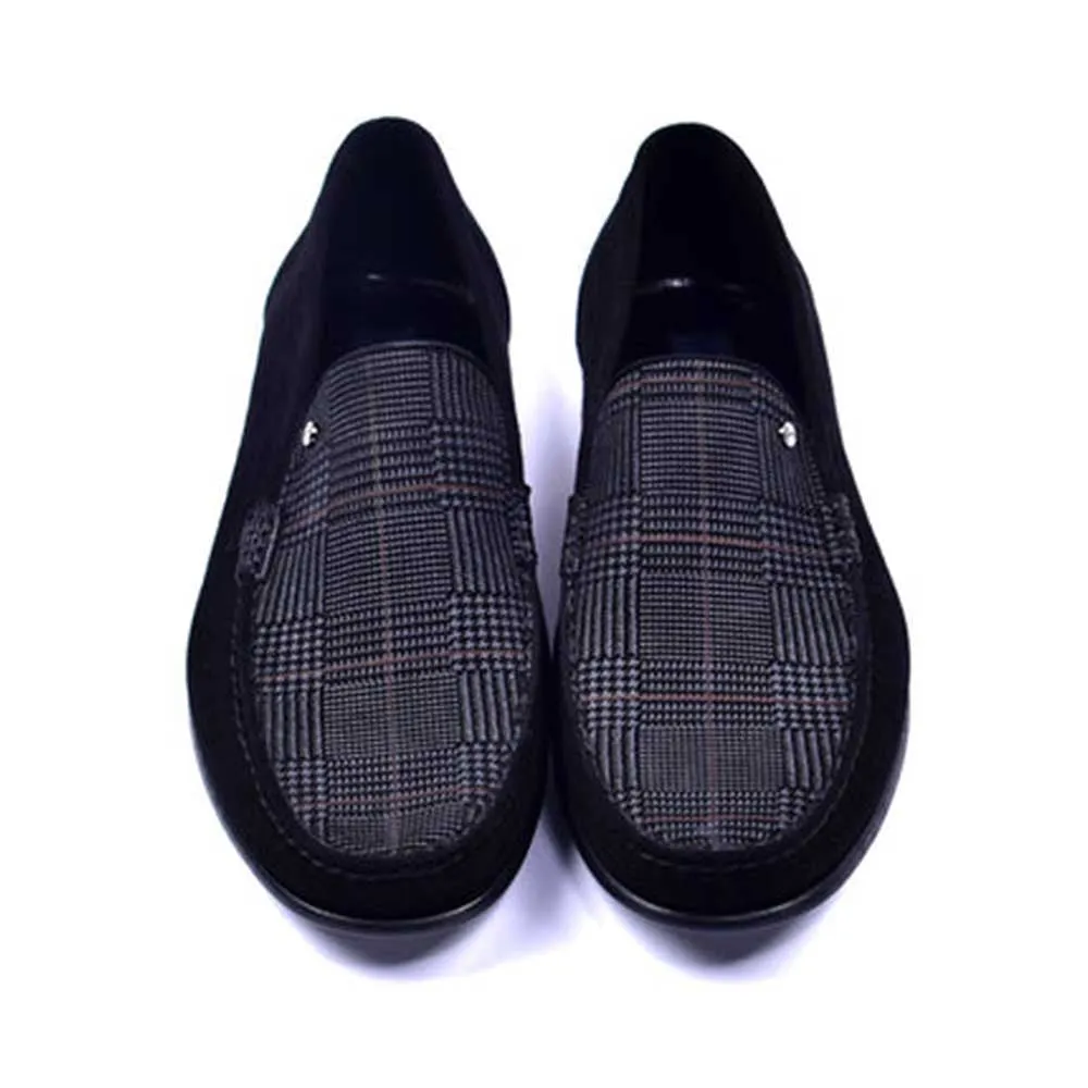 Corrente Handsewn Jon Black Plaid Suede Loafers for men