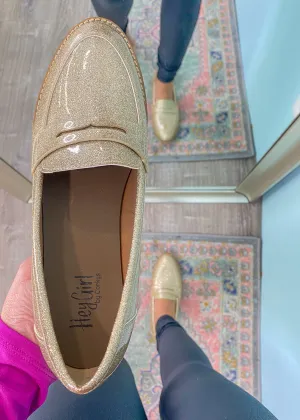 'Everyday Glam' Gold Shimmer Penny Loafers