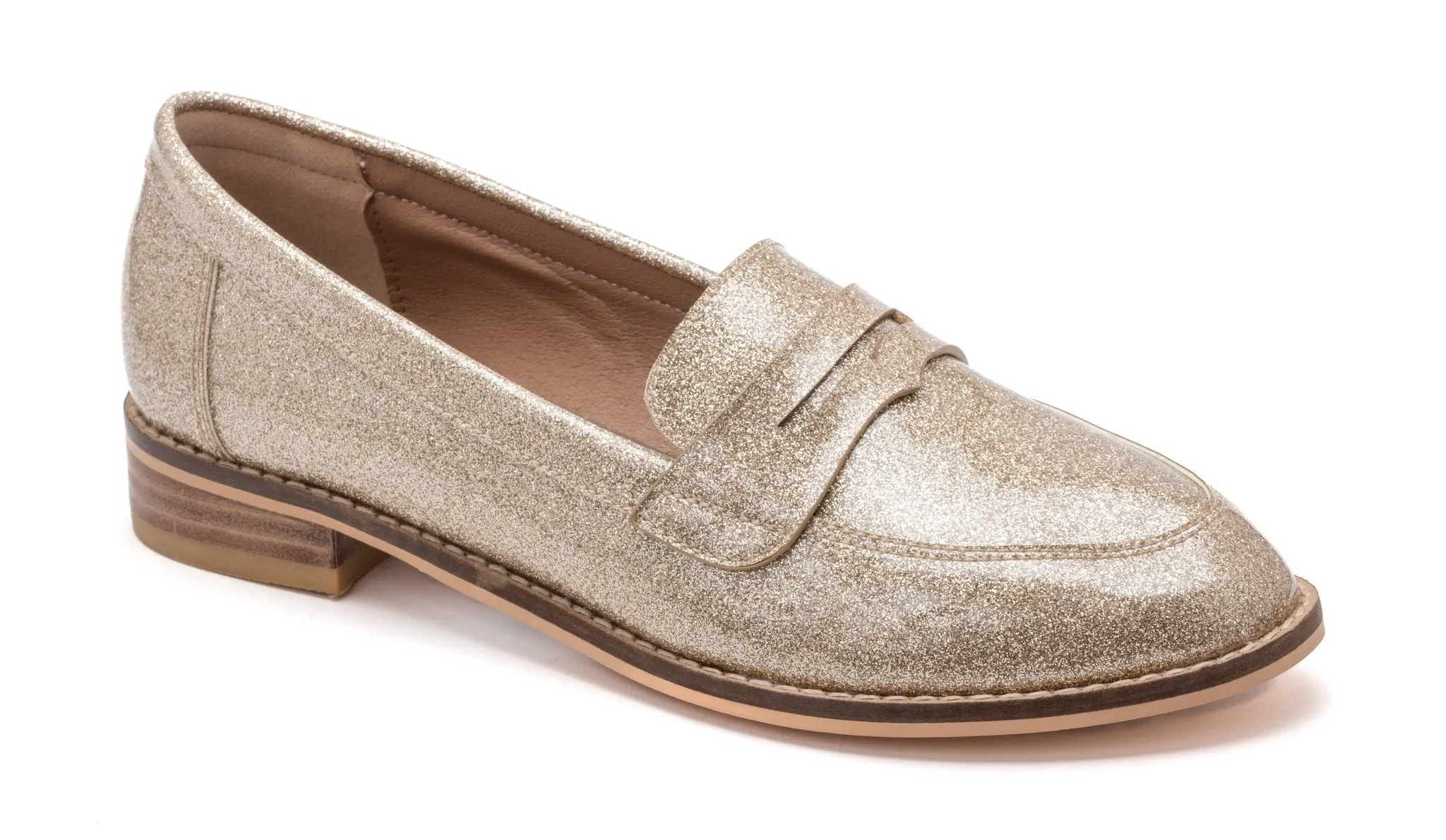 'Everyday Glam' Gold Shimmer Penny Loafers