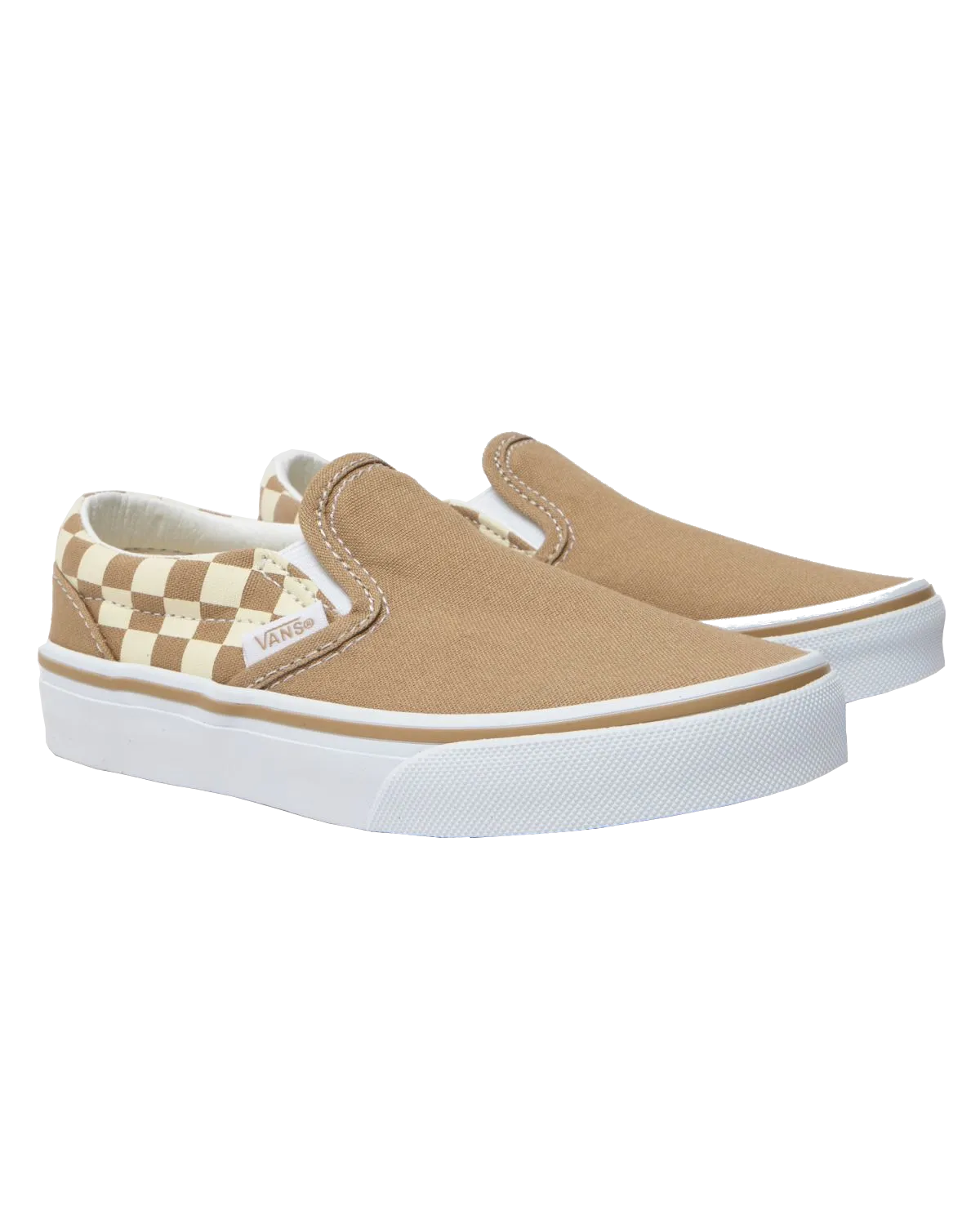 Girls Classic Slip On Shoes in Neutral Checkerboard Brown & White