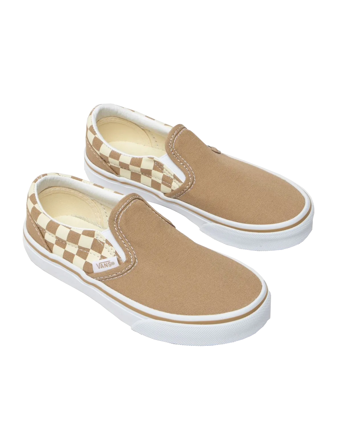 Girls Classic Slip On Shoes in Neutral Checkerboard Brown & White