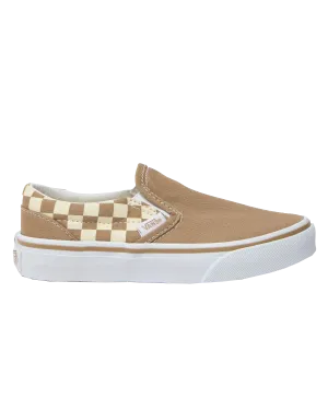 Girls Classic Slip On Shoes in Neutral Checkerboard Brown & White