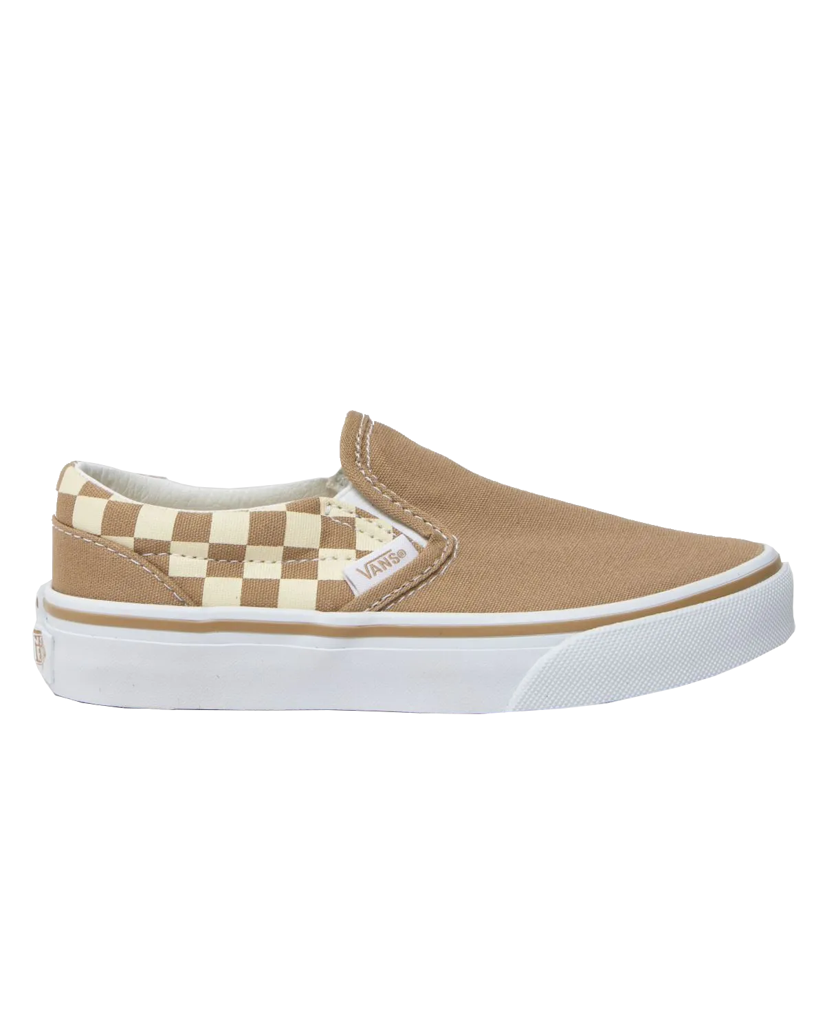 Girls Classic Slip On Shoes in Neutral Checkerboard Brown & White