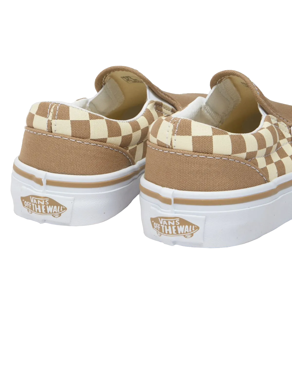 Girls Classic Slip On Shoes in Neutral Checkerboard Brown & White