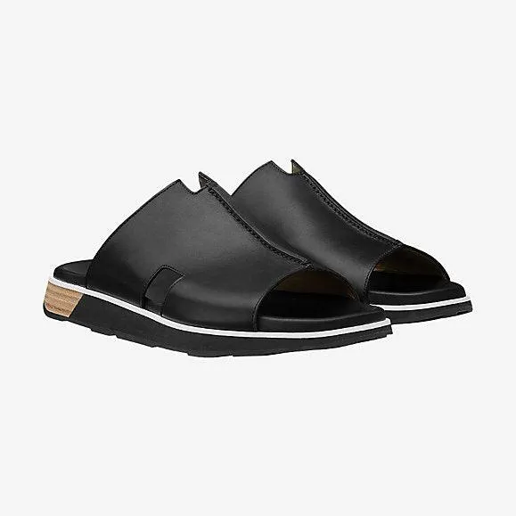 Herm Pharaon in calfskin sandal-Black