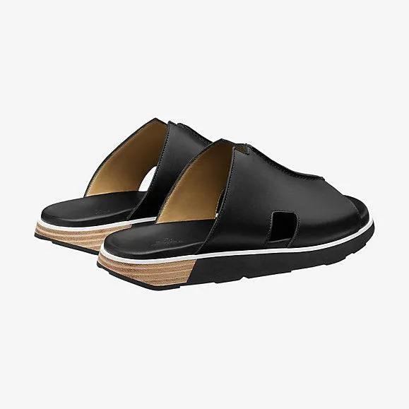 Herm Pharaon in calfskin sandal-Black