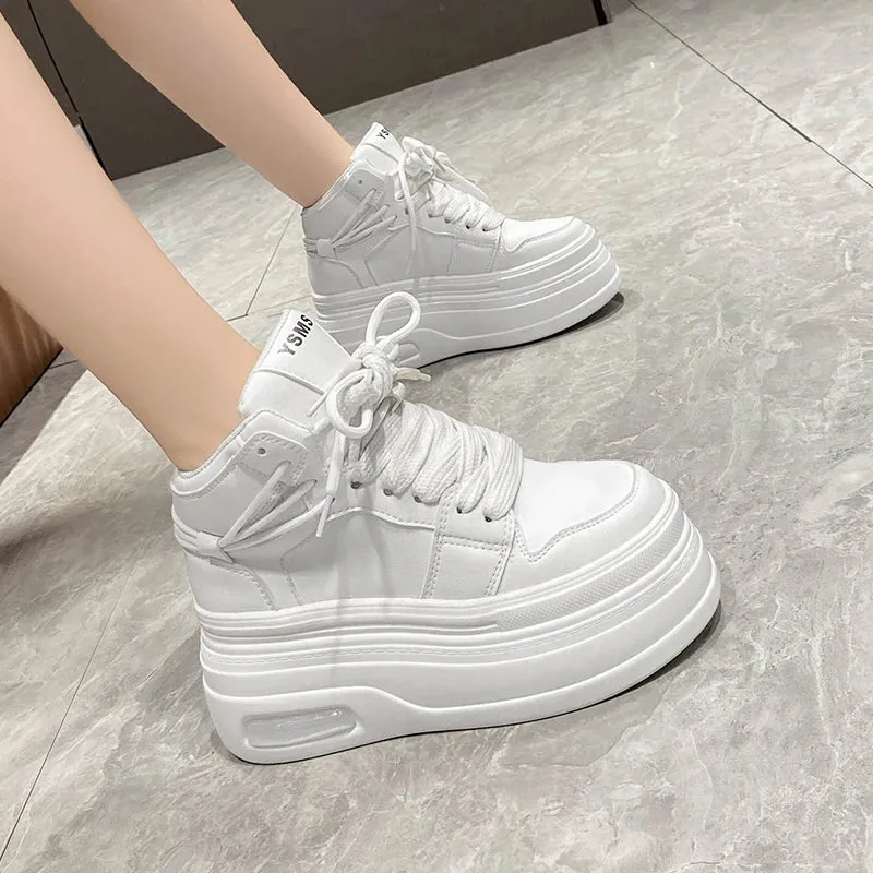 Joskaa 2024 New White High Top Platform Sneakers