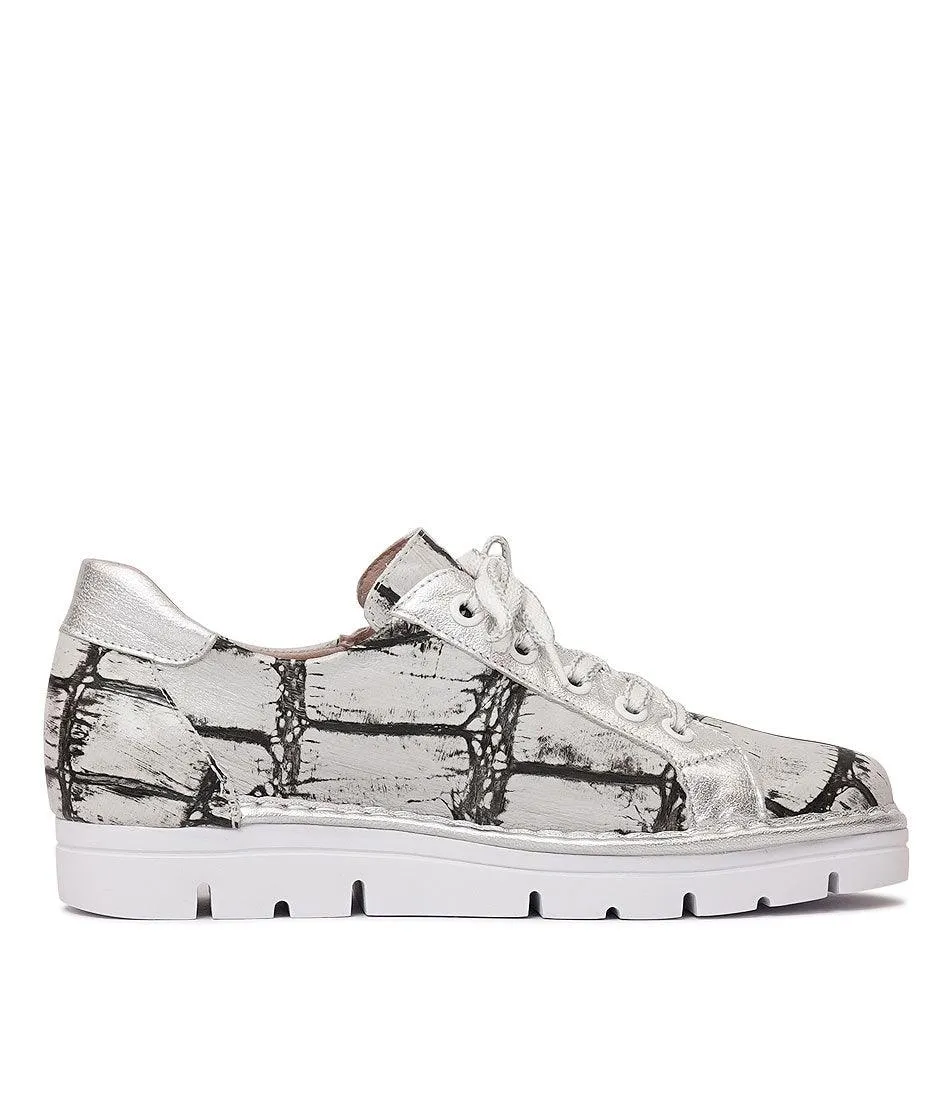 Js-2001 White Croc Mix Leather Sneakers