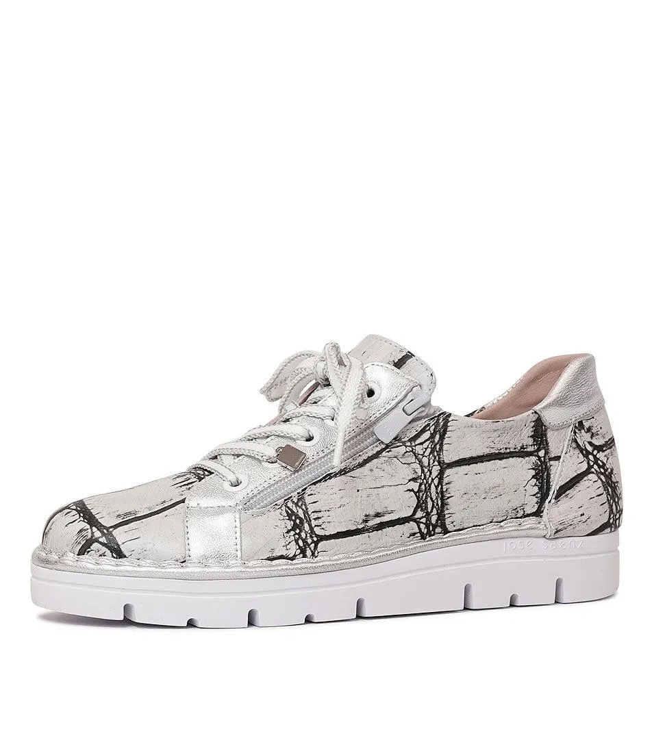 Js-2001 White Croc Mix Leather Sneakers