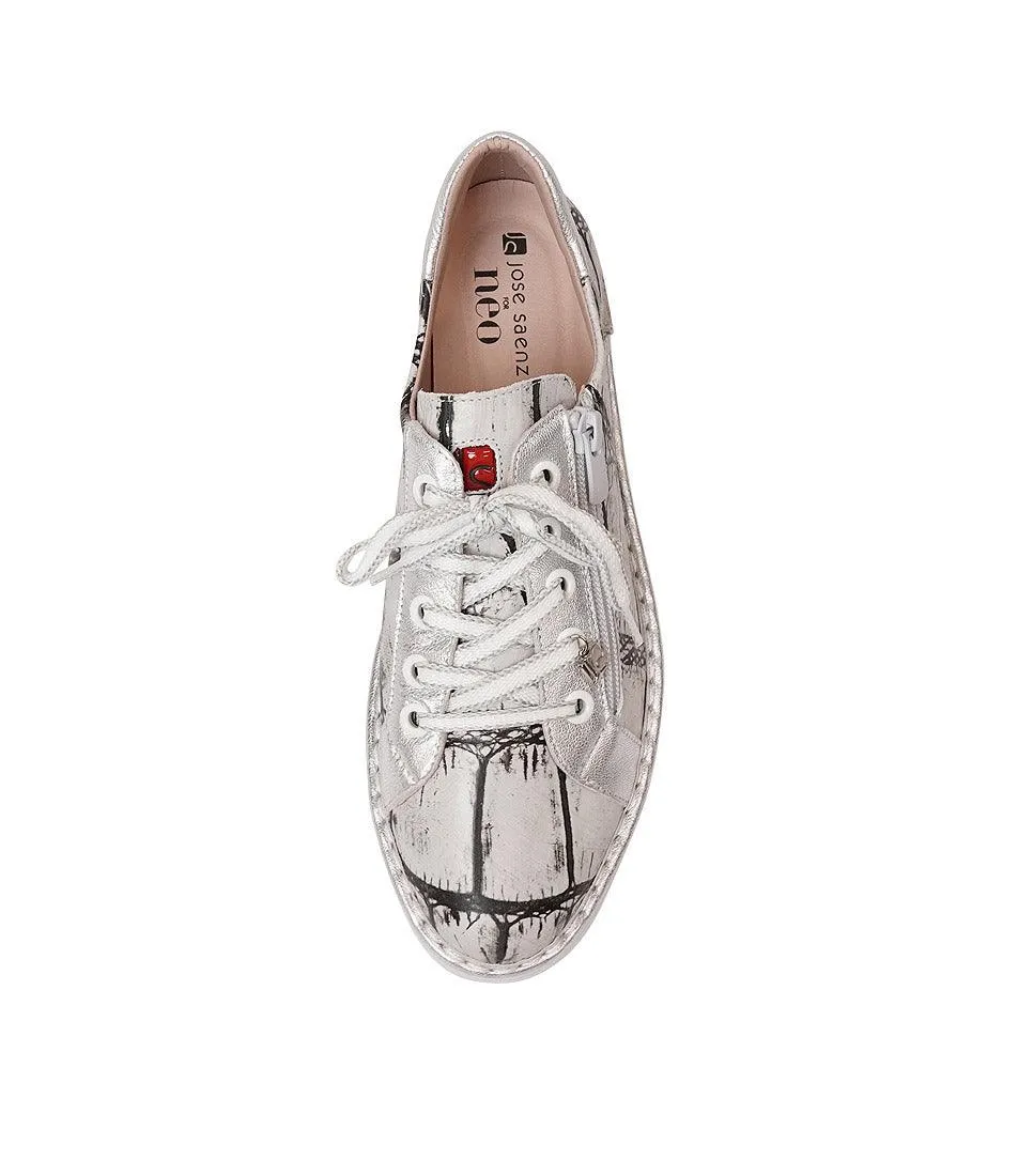 Js-2001 White Croc Mix Leather Sneakers