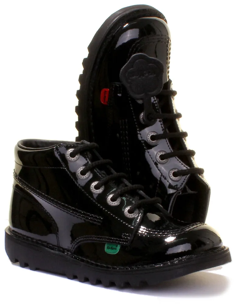 Kickers Kick Hi Youth In Black Patent in Teen UK Size 3 - 6