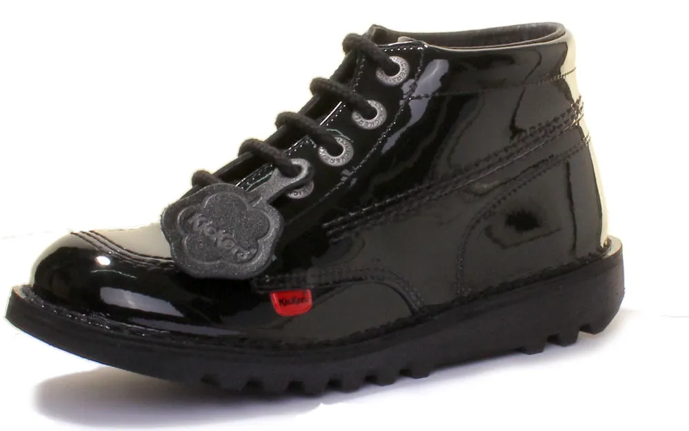 Kickers Kick Hi Youth In Black Patent in Teen UK Size 3 - 6