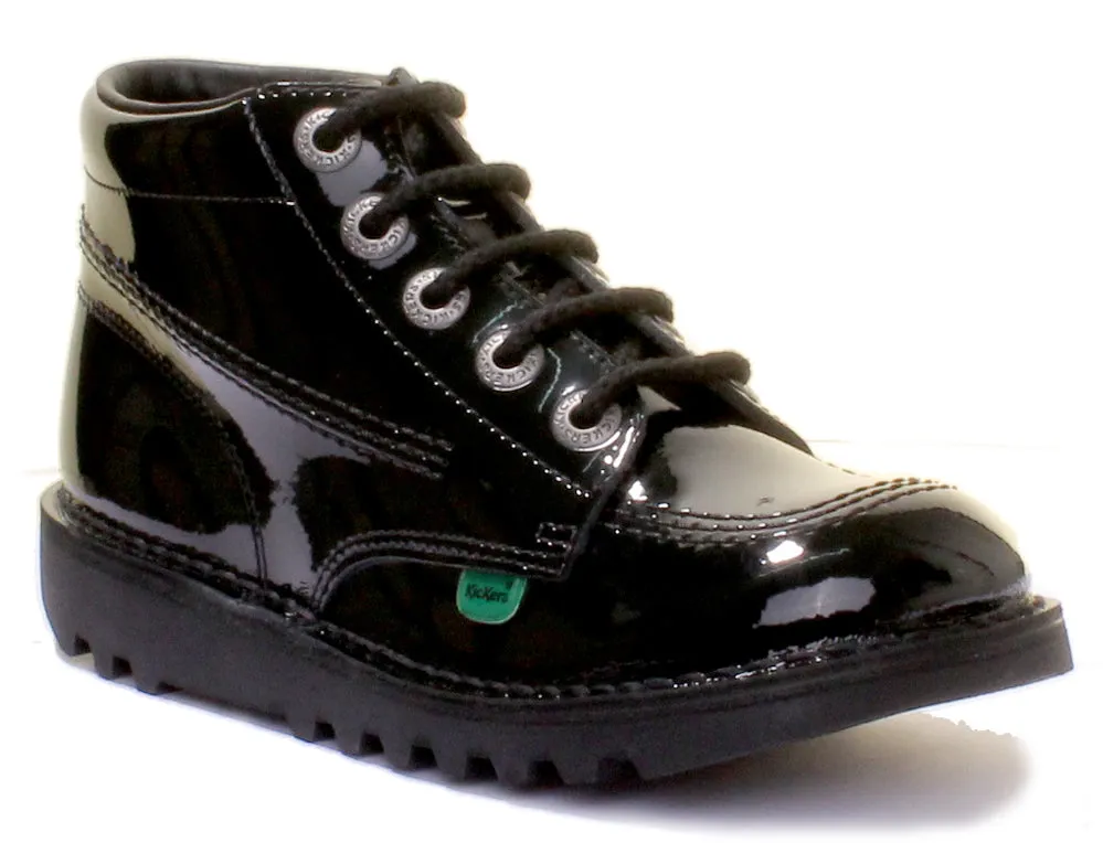 Kickers Kick Hi Youth In Black Patent in Teen UK Size 3 - 6