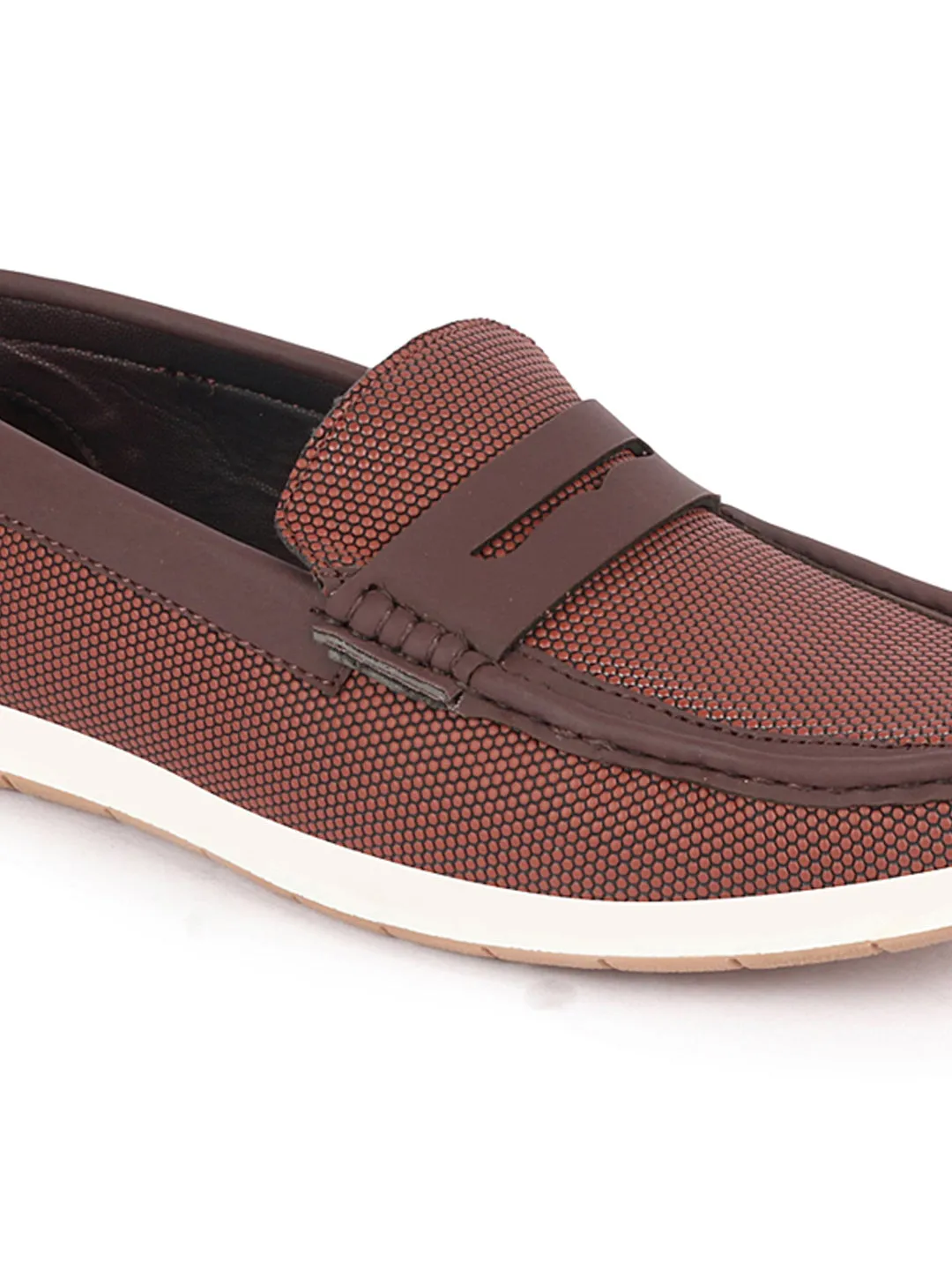 Men Brown Textured Design Casual Slip On Loafer Boat Shoes