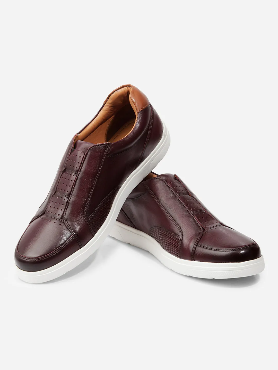 Men Wine Leather Sneaker (ID3088)