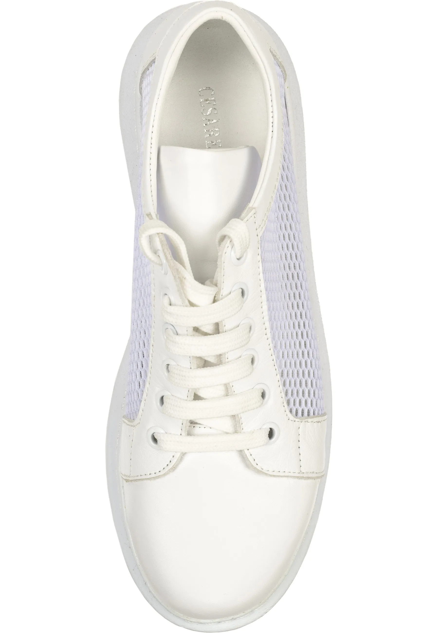 Mesh Panel Lace-Up Sneakers - White