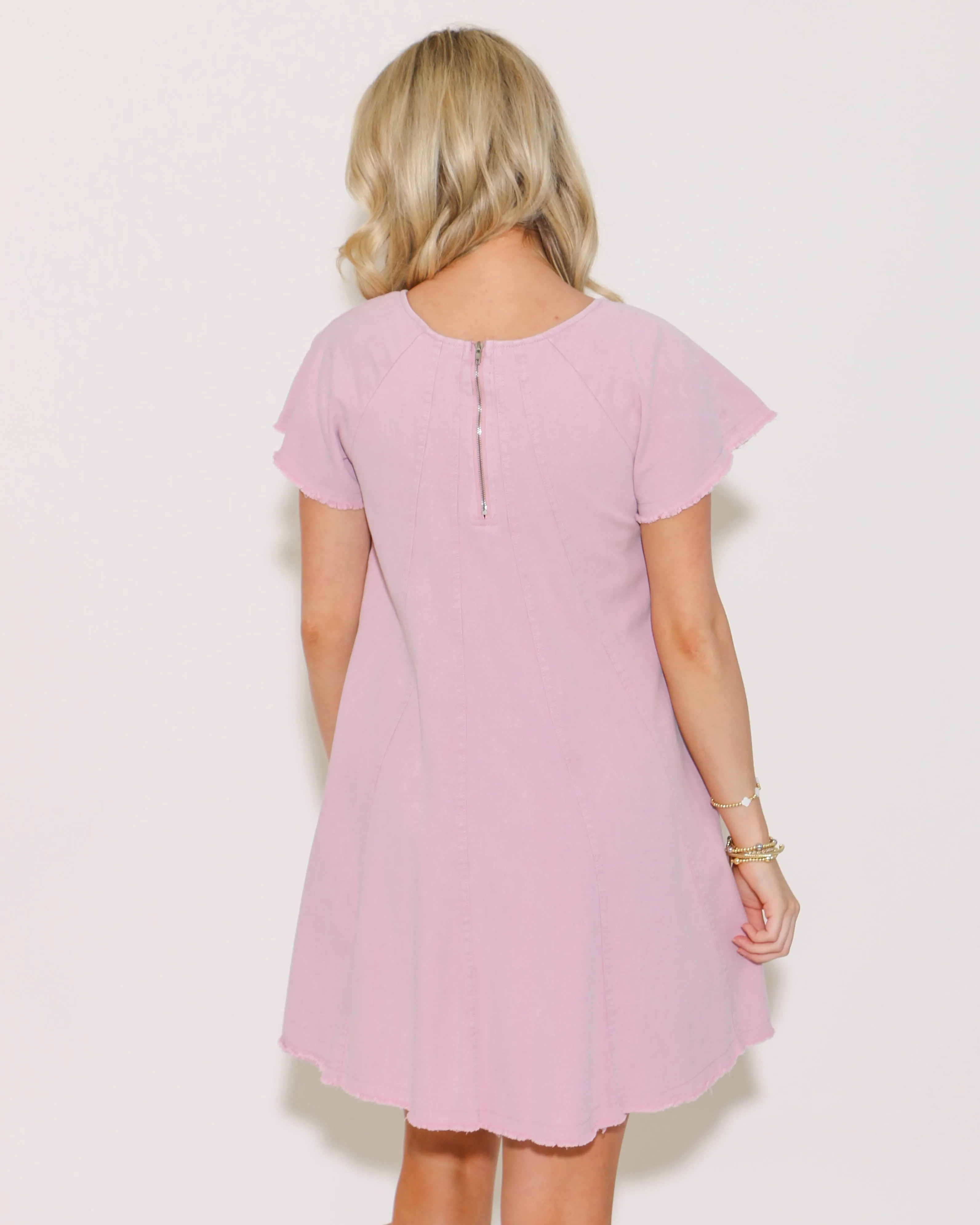 Pink Short Sleeve Woven Wash Dress