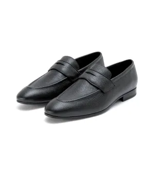 Rare Rabbit Men Ardent Black Milled Leather Penny Saddle Slip-On Loafers