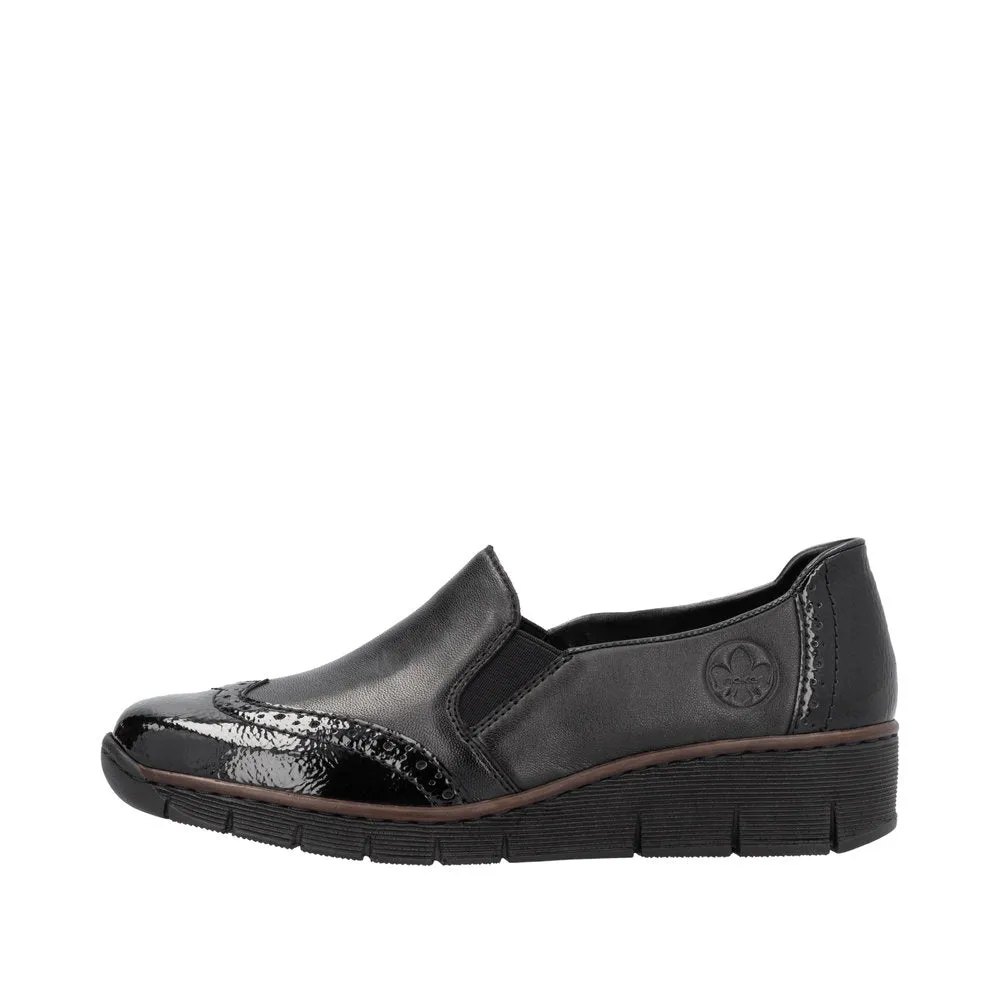 Rieker 53776-00 Ladies Black Leather Elasticated Slip Ons