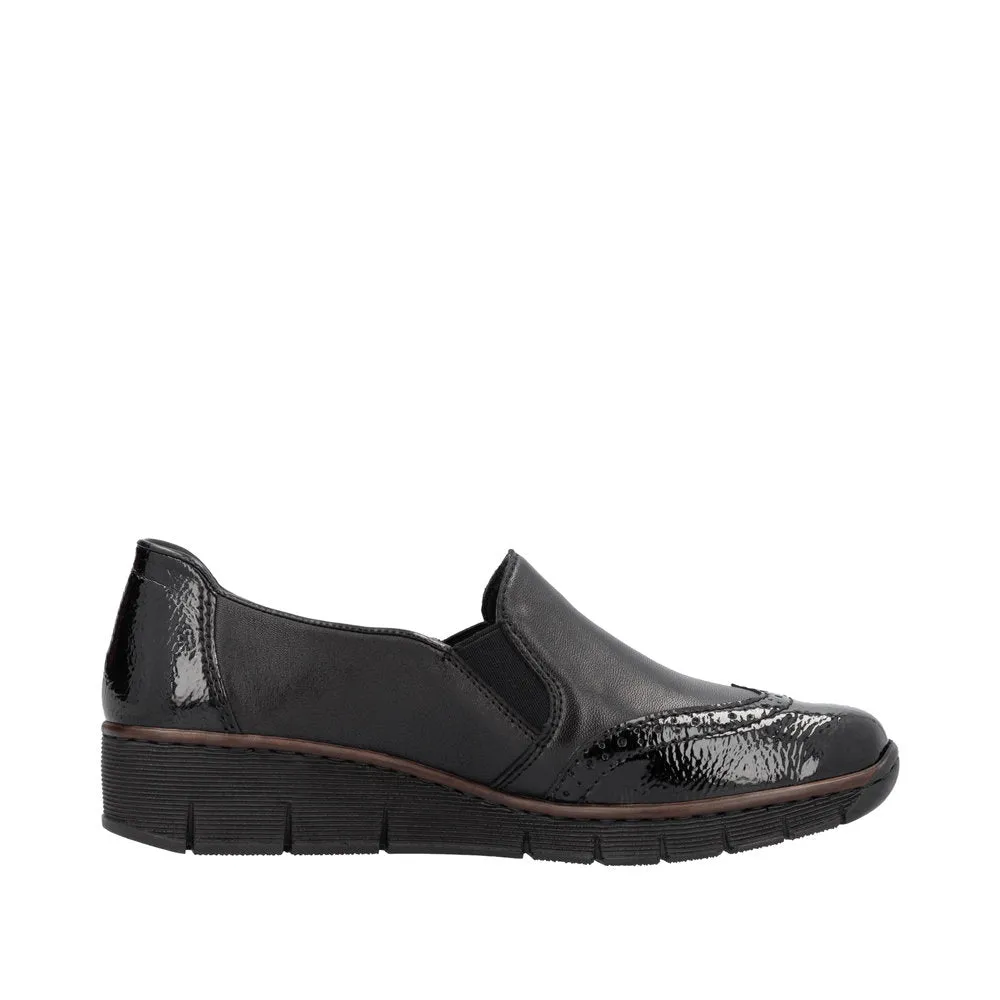 Rieker 53776-00 Ladies Black Leather Elasticated Slip Ons