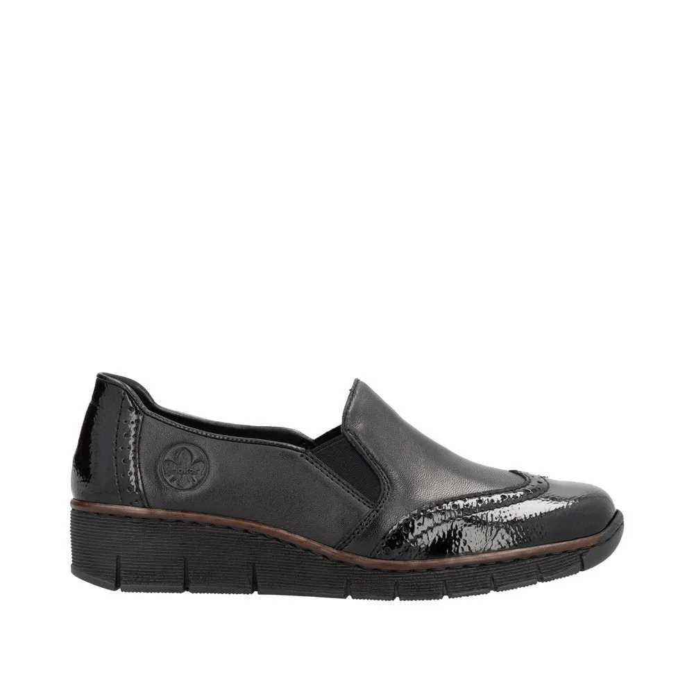 Rieker 53776-00 Ladies Black Leather Elasticated Slip Ons