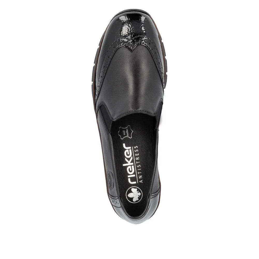 Rieker 53776-00 Ladies Black Leather Elasticated Slip Ons