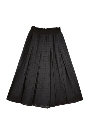 Smocked Waist MIDI Skirt - Black Eyelet