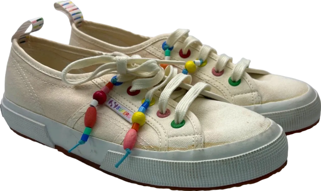 Superga Cream x Mira Mikati Beaded Low Top Sneakers UK 4