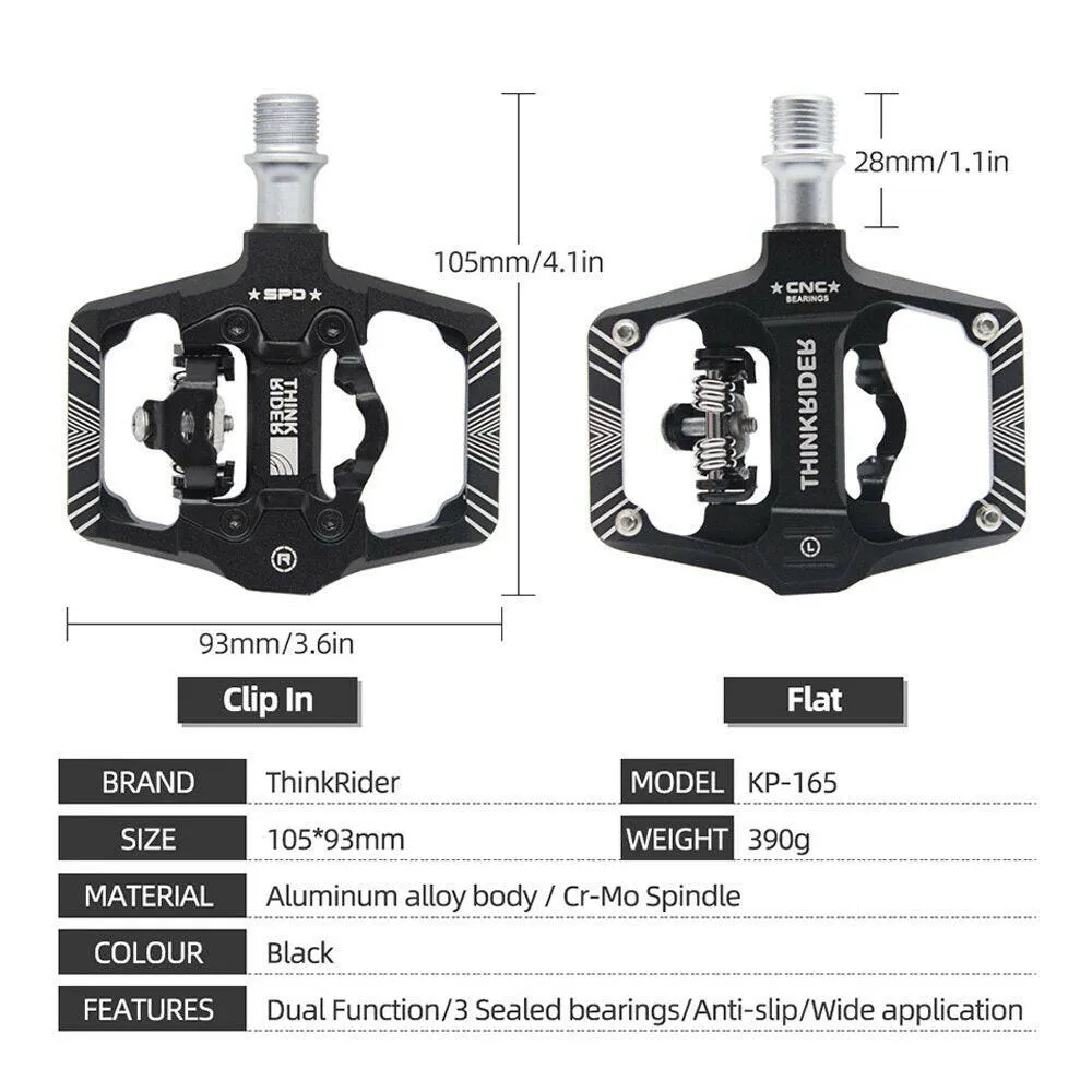 ThinkRider 2 In 1 Bicycle Lock Pedal With Free Cleat For SPD System MTB Road Aluminum Anti-slip Sealed Bearing Lock Accessories