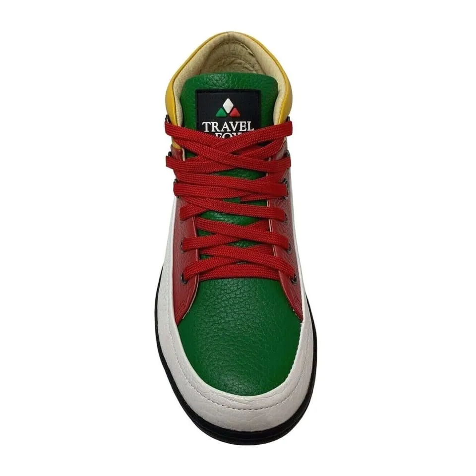 Travel Fox Men's Red/Green/White/Yellow/Black Leather High Top Sneakers 916103-133