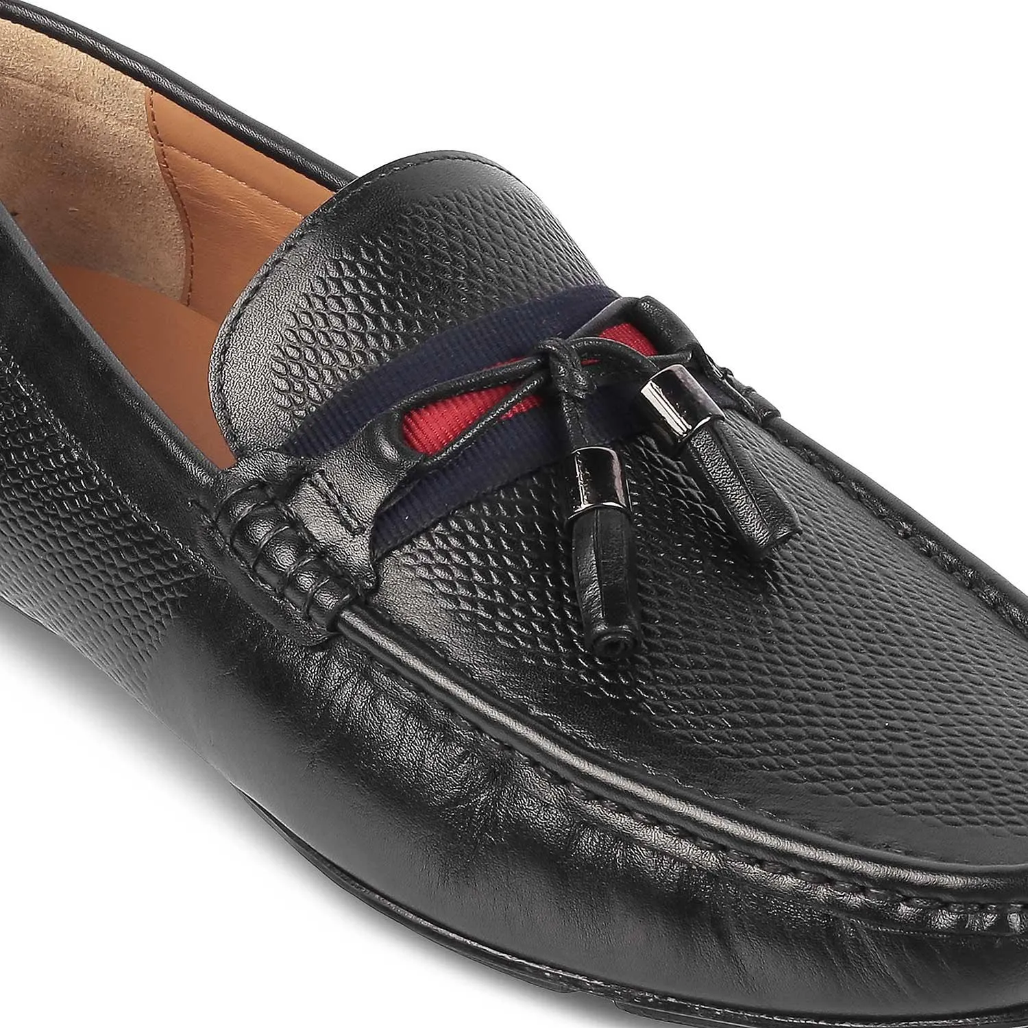 Tresmode Sotas Black Men's Leather Driving Loafers