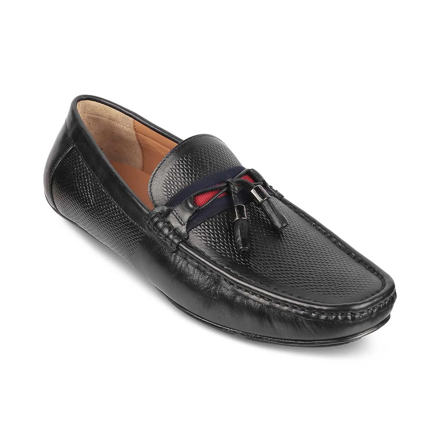 Tresmode Sotas Black Men's Leather Driving Loafers