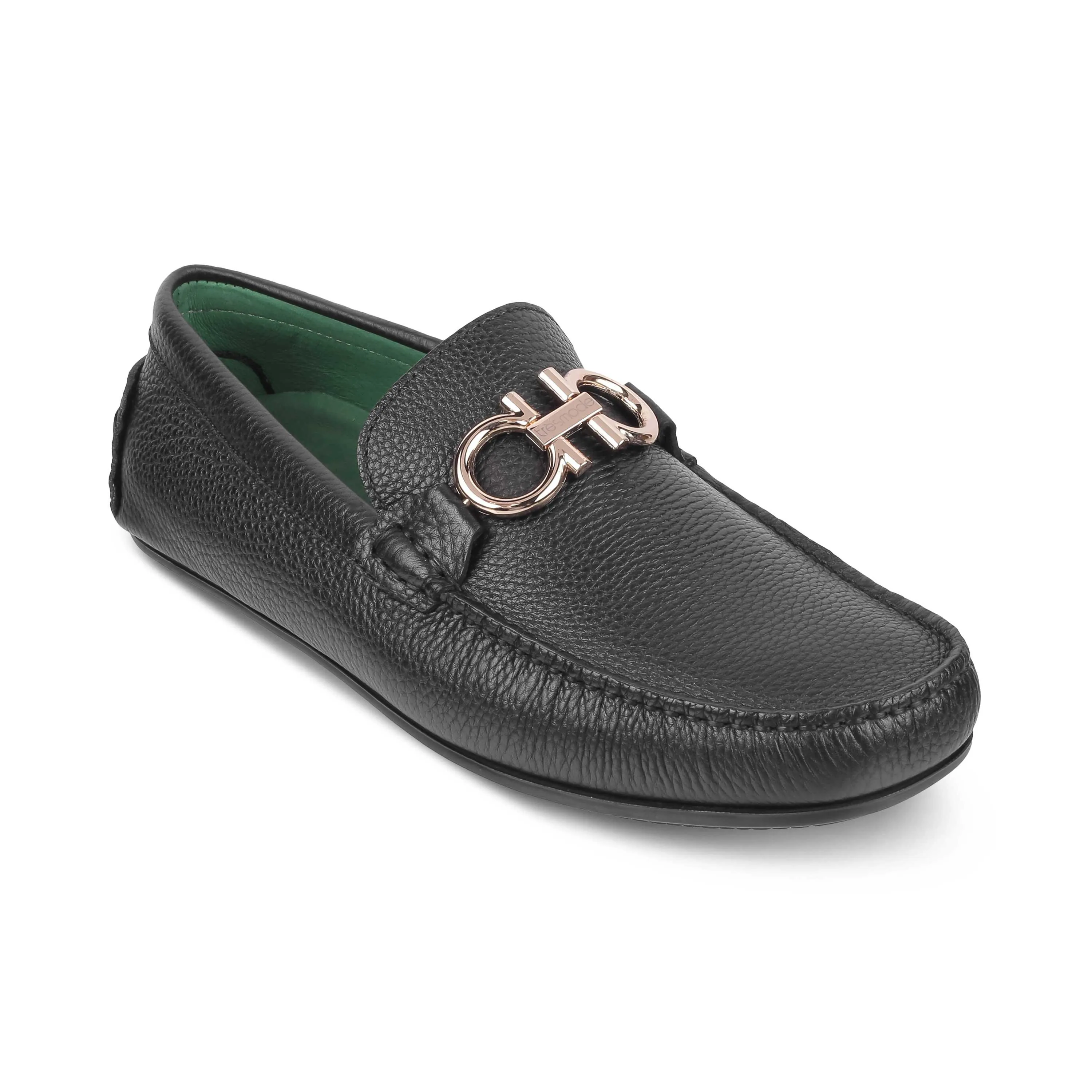 Tresmode Stpierre Black Men's Leather Driving Loafers