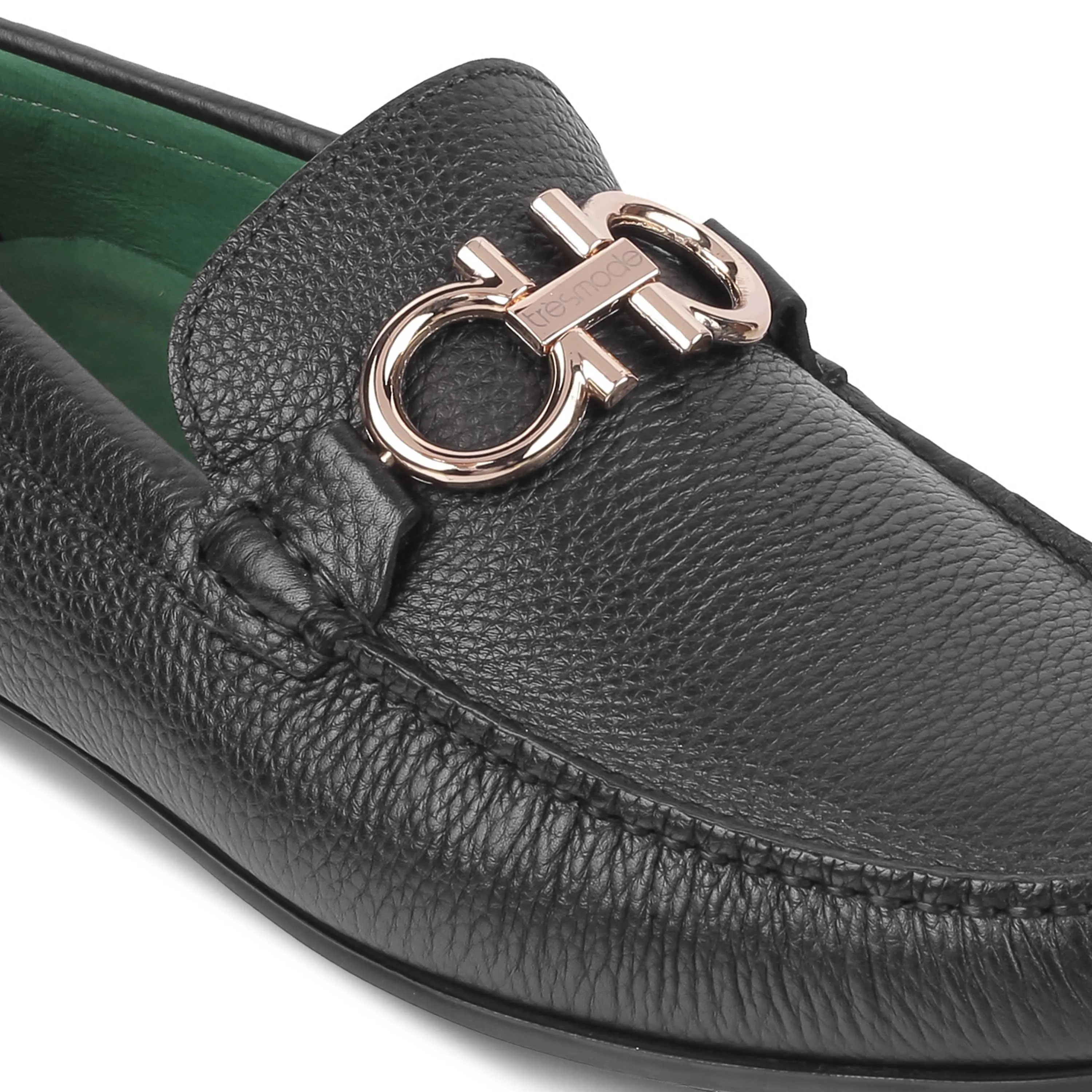 Tresmode Stpierre Black Men's Leather Driving Loafers