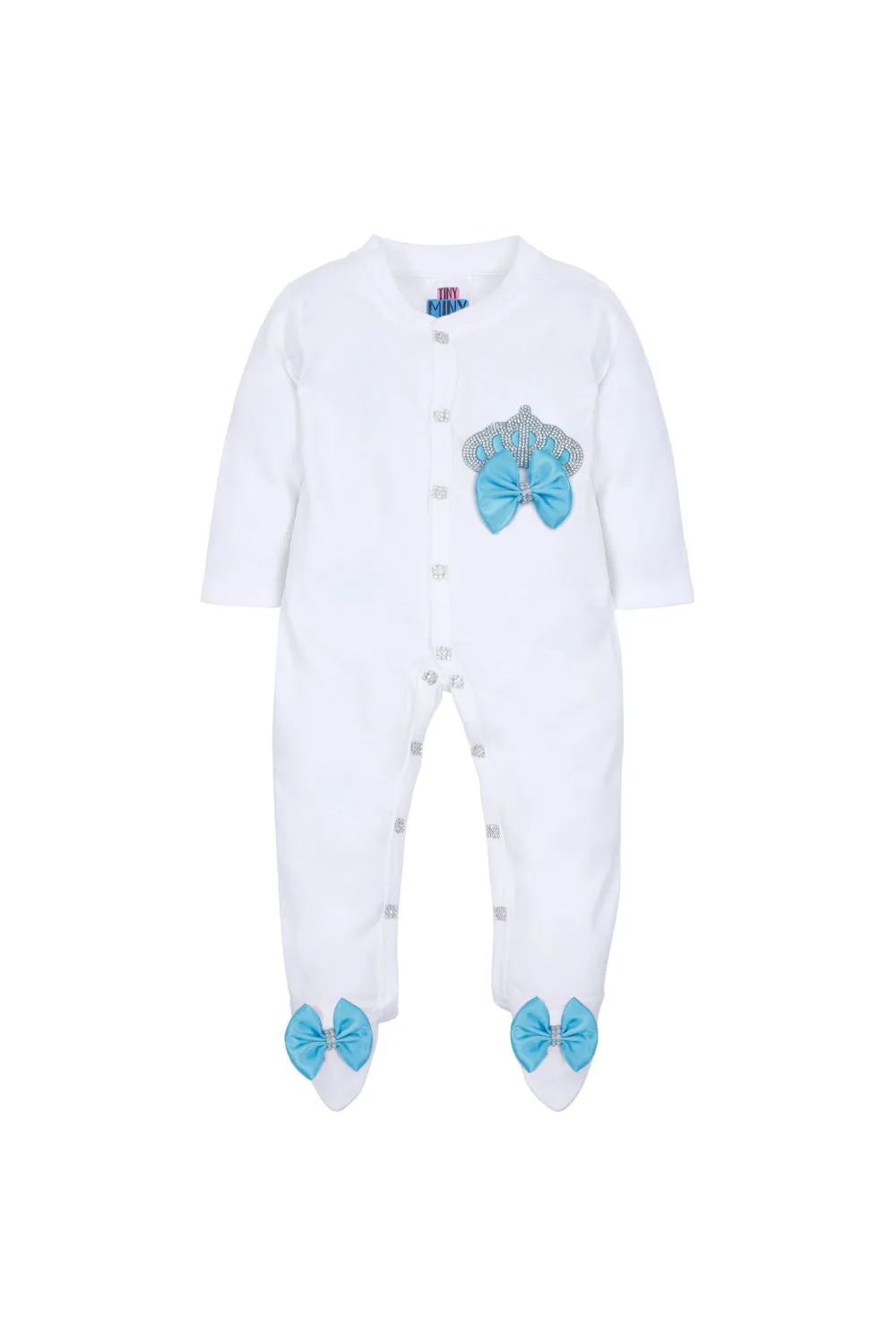 White Embroidered Crown Detailing Sleepsuits Set